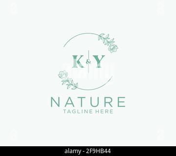 KY Letters Botanical Feminine Logo Vorlage floral, editierbar vorgefertigte Monoline Logo geeignet, Luxus feminine Hochzeit Branding, Corporate. Stock Vektor