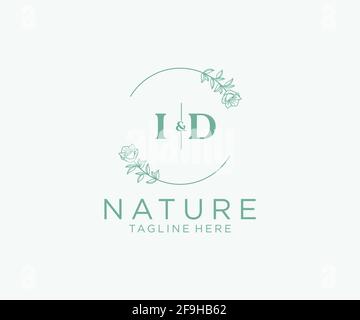 ID Buchstaben Botanical feminine Logo Vorlage floral, editierbar vorgefertigte Monoline Logo geeignet, Luxus feminine Hochzeit Branding, Corporate. Stock Vektor