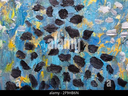 Öl lackiert Impasto blau, schwarz und Gold Textur. Zeitgenössische abstrakte Innenausstattung ausdrucksstarke moderne Malerei. Stockfoto