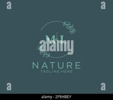 ML Letters Botanical Feminine Logo Vorlage floral, editierbar vorgefertigte Monoline Logo geeignet, Luxus feminine Hochzeit Branding, Corporate. Stock Vektor