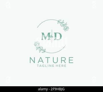 MD Letters Botanical Feminine Logo Vorlage floral, editierbar vorgefertigte Monoline Logo geeignet, Luxus feminine Hochzeit Branding, Corporate. Stock Vektor