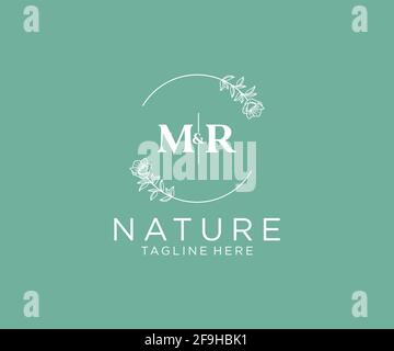 MR Letters Botanical Feminine Logo Vorlage floral, editierbar vorgefertigte Monoline Logo passend, Luxus feminine Hochzeit Branding, Corporate. Stock Vektor