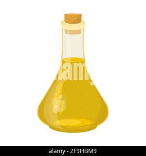 Olivenöl in einer Flasche. Olivenbaum Zweig. Stock Vektor