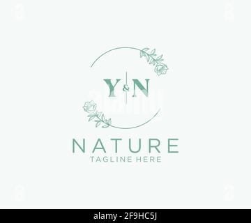 YN Letters Botanical feminine Logo Vorlage floral, bearbeitbar vorgefertigte Monoline Logo geeignet, Luxus feminine Hochzeit Branding, Corporate. Stock Vektor