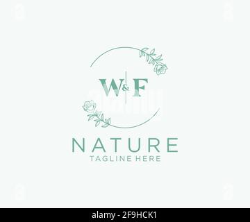 WF Letters Botanical Feminine Logo Vorlage floral, editierbar vorgefertigte Monoline Logo geeignet, Luxus feminine Hochzeit Branding, Corporate. Stock Vektor