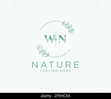 WN Letters Botanical Feminine Logo Vorlage floral, editierbar vorgefertigte Monoline Logo geeignet, Luxus feminine Hochzeit Branding, Corporate. Stock Vektor