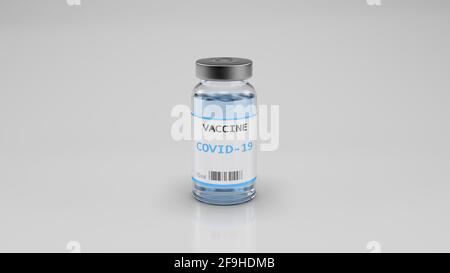 Impfstoff gegen Covid-19. Dose vor grauem Hintergrund. 3d-Rendering. Stockfoto