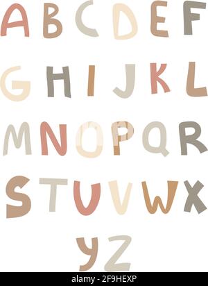 Abstraktes Kinder-Alphabet-Poster für dekorative Gestaltung. Cartoon-Vektorgrafik. Scandi Kinderdesign. Stock Vektor