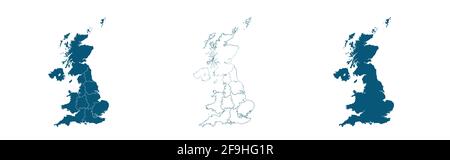 Politische Landkarte für Großbritannien und Irland. England, Schottland, Wales, Nordirland, Guernsey, Isle of man und ihre Hauptstädte in verschiedenen Stock Vektor