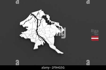 Stadtplan Von Riga. 3D-Kartenserie von Städten in lettland. Stockfoto