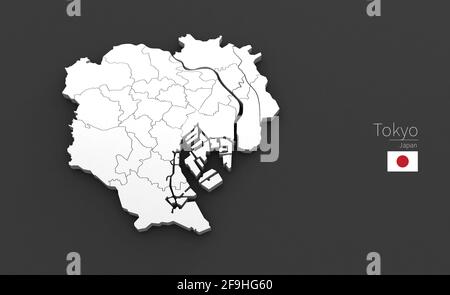 Stadtplan Von Tokio. 3D-Kartenserie von Städten in japan. Stockfoto