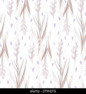 Zartes Blumenmuster. Tapete mit handgezeichneter Skizze von Blumen mit Blütenblättern auf weißem Hintergrund. Vektorstruktur von Grasfeldern. Stock Vektor