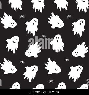 Niedlichen Geist boo Urlaub Charakter nahtlose Muster flachen Stil Design Vektor Illustration Set isoliert auf dunklem Hintergrund. Halloween Spukboo gespenstisch Stock Vektor