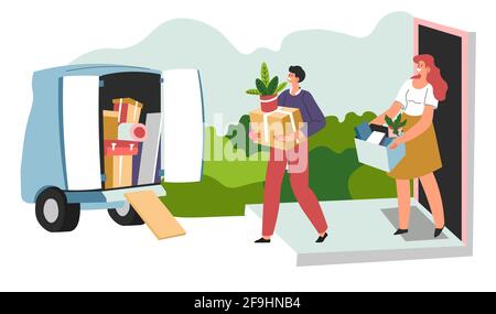 Personen, die in der Verpackung persönliche Zugehörigkeit in Box bewegen Stock Vektor