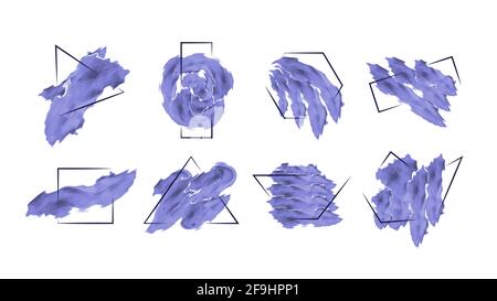 Violette abstrakte Pinselstriche mit geometrischen Rahmen. Vektorgrafik Stock Vektor