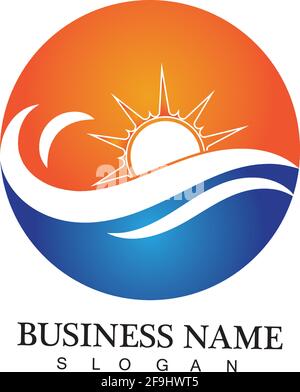 Wasserwelle und Sonne Symbol Vektor Illustration Design Logo Stock Vektor