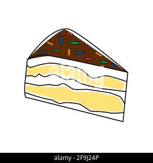 Stück Schokoladenkuchen Scheibe Geburtstag lecker backen. Vektor-Illustration Zucker Gourmet Gebäck süß köstliche Kuchen Dessert Essen. Stock Vektor