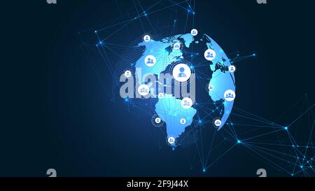 Verbindung zum globalen Unternehmensnetzwerk. World Map Point and Line Composition Konzept des globalen Geschäfts. Globale Internet-Technologie. Big Data Stock Vektor