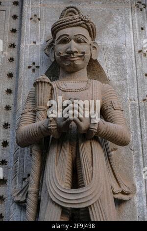 Maheshwar, Indien - 2021. März: Detail des Ahilya Fort in Maheshwar am 16. März 2021 in Madhya Pradesh, Indien. Stockfoto