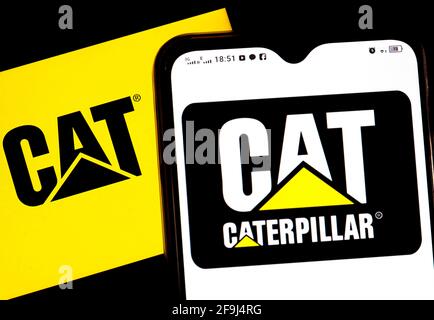 Ukraine. April 2021. In diesem Foto Illustration Caterpillar Inc. Logo auf einem Smartphone angezeigt Kredit: Valera Golovniov/SOPA Images/ZUMA Wire/Alamy Live News Stockfoto