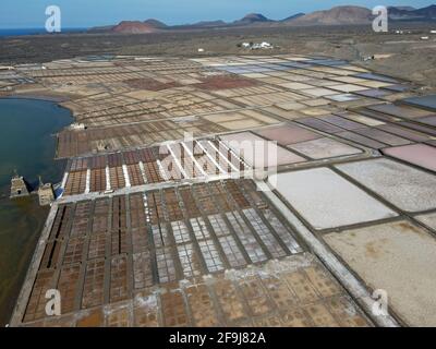 Luftaufnahme der Salzmine von Janubio auf Lanzarote Insel in Spanien Stockfoto