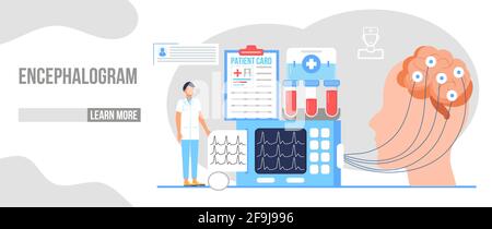 Enzepalogramm, EKG-Konzeptvektor für Web, Landing Page. Neurologe behandeln das Gehirn. Neurologie, Alzheimer-Metapher. Multiple Sklerose, psychische Gesundheit krank Stock Vektor