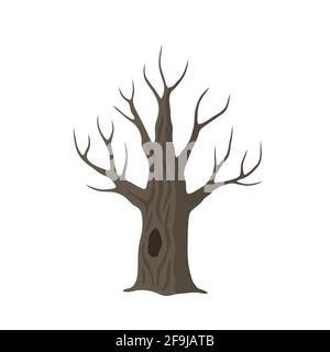 Vektor flach tot alten Baum isoliert. Braune Eiche mit hohl auf weißem Hintergrund. Stock Vektor