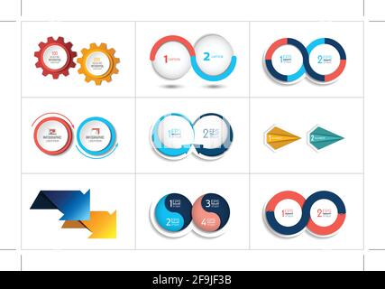 Mega-Set aus zwei Elementen, Steps Chart, Diagramm, Schema. Rund, rund. Stock Vektor