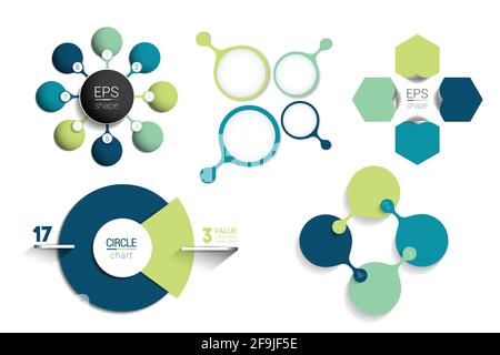 Infografik-Vorlage für Kreis. Runde Netzdiagramm, Diagramm, Präsentation, Diagramm. Verbundenes Konzept mit 8 Blasen, Optionen, Schritten, Teilen, Textfeldern, Proz Stock Vektor