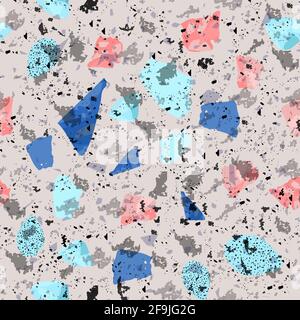 Terrazzo-Nahtloses Muster. Moderne klassische Bodenstruktur. Stilvoller Hintergrund aus Natursteinen, Granit, Quarz, Marmor und Beton. Saftiges Meer Stock Vektor
