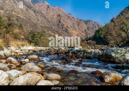 Ein Bergbach, Pekhri, Tirthan Valley, Himachal Pradesh, Indien Stockfoto