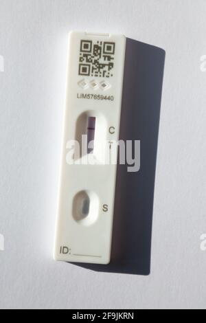 Ein Lateral Flow Test LFT LFD (Chinese Made) Lateral Flow Device ergibt Ergebnisse des Unternehmens Innova: Negatives Ergebnis für Covid 19 Coronavirus-Virus-Antigen. (123) Stockfoto