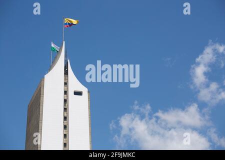 Medellin, Antioquia / Kolumbien - 03. August 2017. Gebäude Coltejer, Es wurde auf dem alten Theater und dem Europa Hotel Junin gebaut, ab 1968 Stockfoto