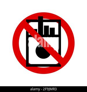 Keine Zigaretten, kein Rauchverbotsschild. Eine Packung Zigaretten Symbol. Verbotenes rundes Schild. Vektorgrafik isoliert auf Weiß. Stock Vektor