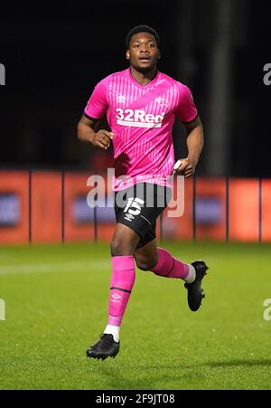 Aktenfoto vom 16-02-2021 von Teden Mengi von Derby County. Ausgabedatum: Montag, 19. April 2021. Stockfoto
