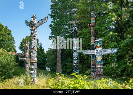 Stanley Park Totem Poles in Vancouver, British Columbia, Kanada Stockfoto