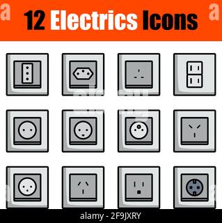 Elektrik Symbol Gesetzt. Editierbare Fett Formatigte Kontur Mit Farbfüllungsdesign. Vektorgrafik. Stock Vektor