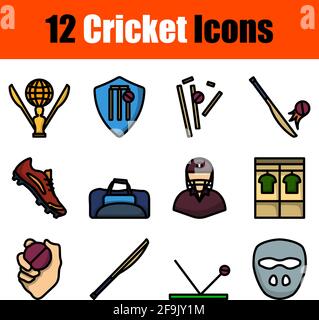 Cricket-Icon-Set. Editierbare Fett Formatigte Kontur Mit Farbfüllungsdesign. Vektorgrafik. Stock Vektor