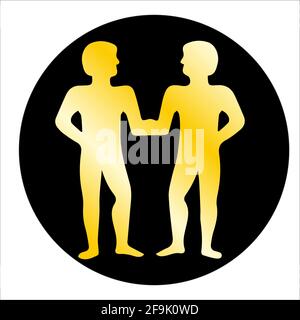 Zwillingsbrüder Gold Silhouette Gemini Vektor Illustration isoliert Stock Vektor