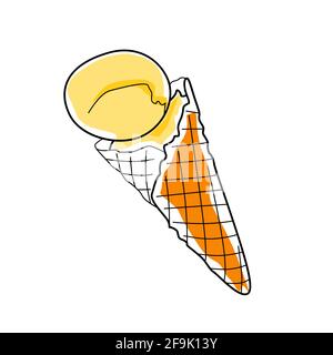 Eis Vanila in einem Waffelkegel Zeichnung Handumriss Und Farben Vektordarstellung Stock Vektor