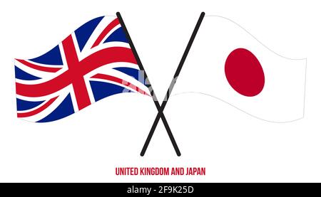 Großbritannien und Japan Flaggen gekreuzt und winken Flat Style. Offizieller Anteil. Richtige Farben. Stock Vektor