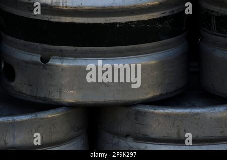 Bierkegs Detail Nahaufnahme, Flüssigtank Stockfoto