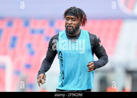 Bologna, Italien. April 2021. Mbala Nzola (Spezia) während Bologna FC vs Spezia Calcio, Italienische Fußballserie EIN Spiel in Bologna, Italien, April 18 2021 Kredit: Unabhängige Fotoagentur/Alamy Live Nachrichten Stockfoto