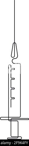 Kontinuierliche, einzeilige Zeichnung der Spritze mit Nadel. Von Hand gezeichnete Vektordarstellung für medizinische Geräte oder Werkzeuge Stock Vektor