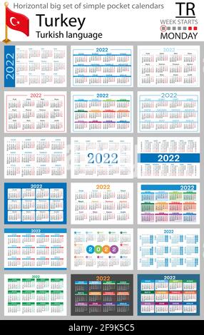 Türkische Horizontale großer Satz Taschenkalender für 2022 (zweitausend zweiundzwanzig). Die Woche beginnt am Montag. Neues Jahr. Farbe einfaches Design. Vektor Stock Vektor