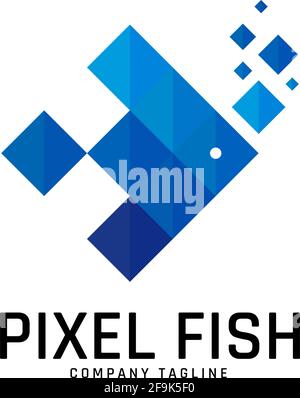 Logo Deisgn Vector Pixel Fish Stock Vektor