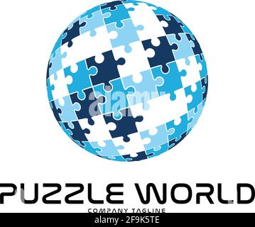 Logo Deisgn Vektor Puzzle Welt Stock Vektor