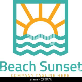 Logo Deisgn Vector Strand Sonnenuntergang Stock Vektor