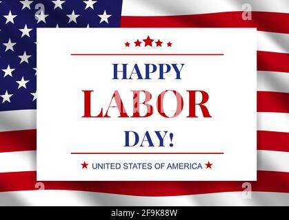 Happy Labor Day, National american Holiday Vektor-Grußkarte oder festliches Poster-Design mit Typografie auf buntem usa-Flag-Hintergrund mit Streifen Stock Vektor