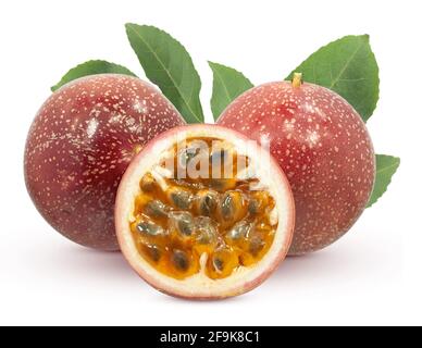 Einzelnes Objekt der Passionsfrucht isoliert auf weißem Hintergrund Stockfoto